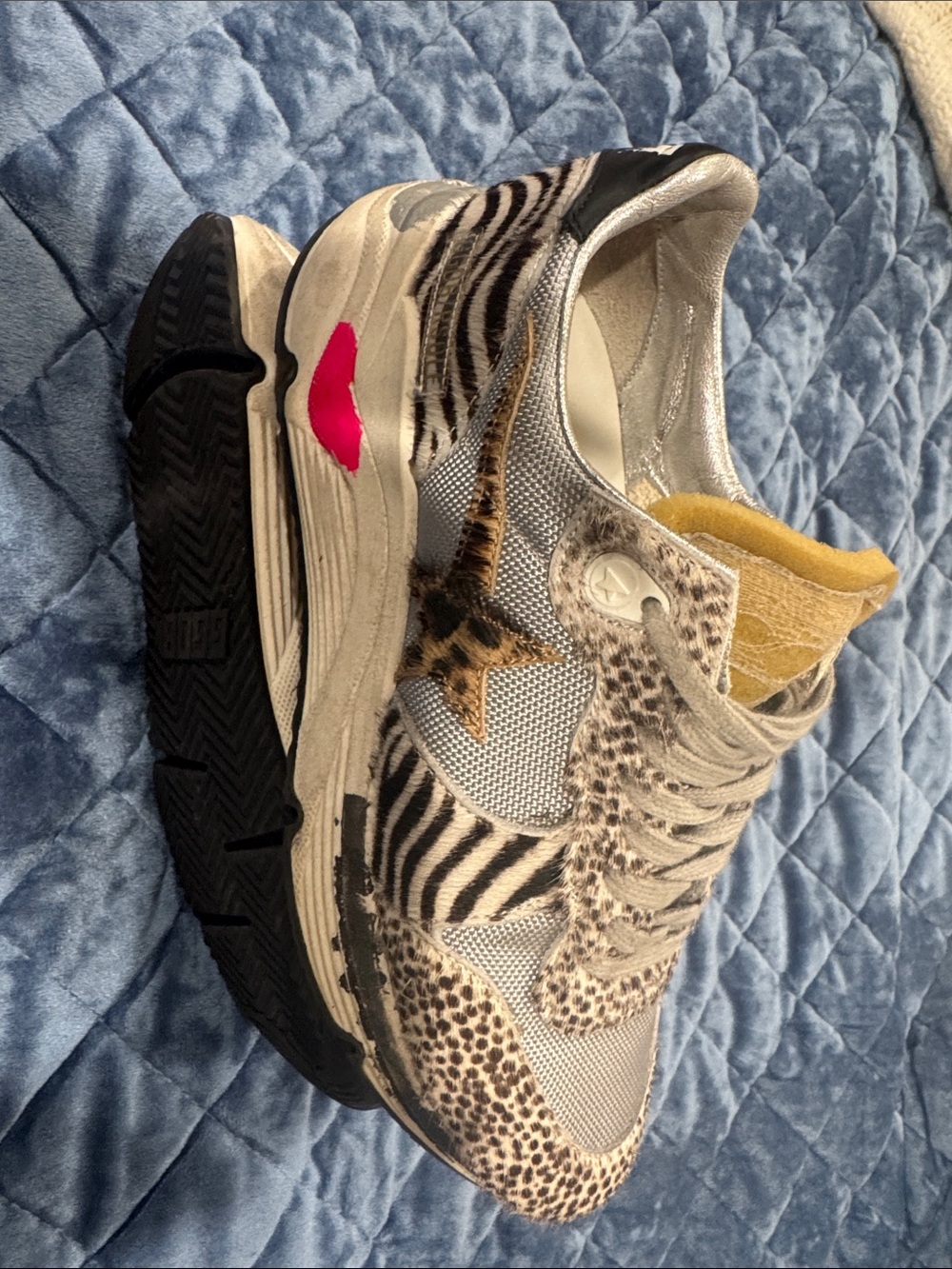 Golden Goose Multi-Texture Leopard Sneakers with Yellow Tongue
